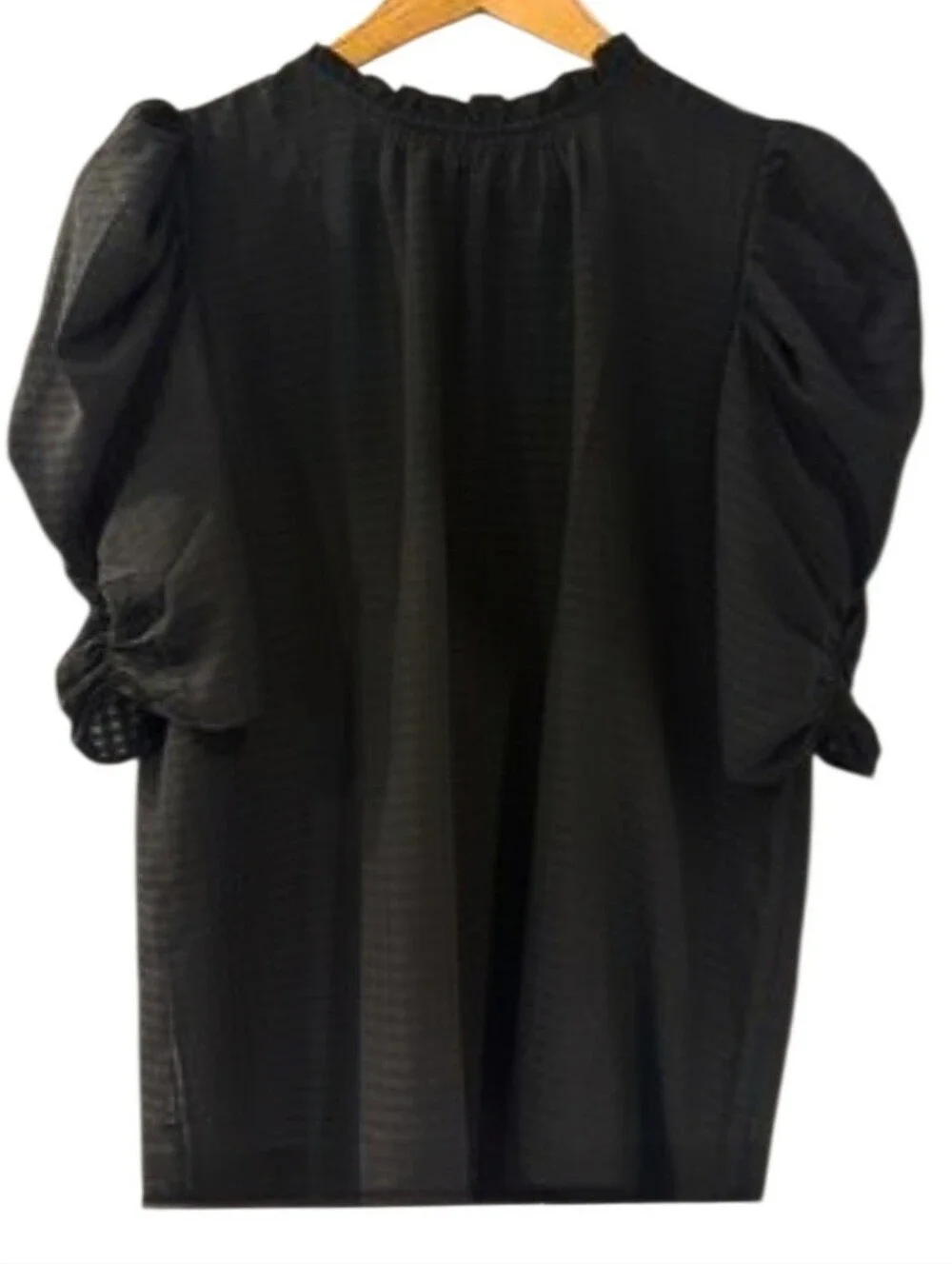 LOFT (Ann Taylor) Black Puff-Sleeve Textured Blouse